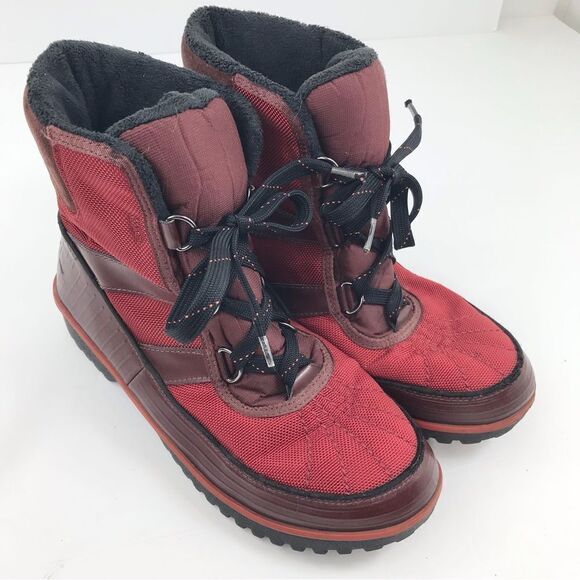 Sorel Tivoli Red Black Waterproof Insulated Lace Up Ankle Boots - Picture 2 of 16